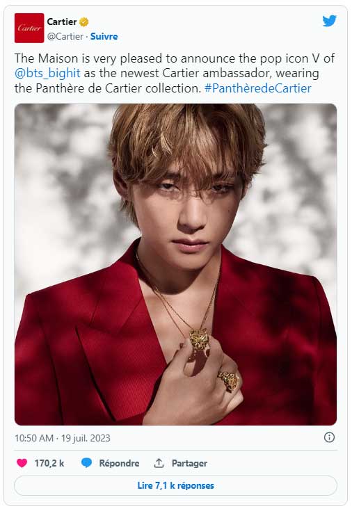 V de BTS icone de la Maison Cartier