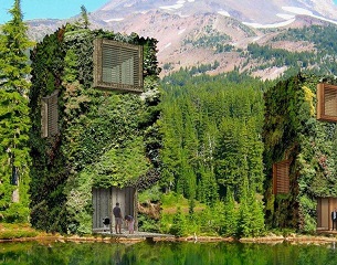 OAS1S, cabins designed like trees, totally in harmony with nature.